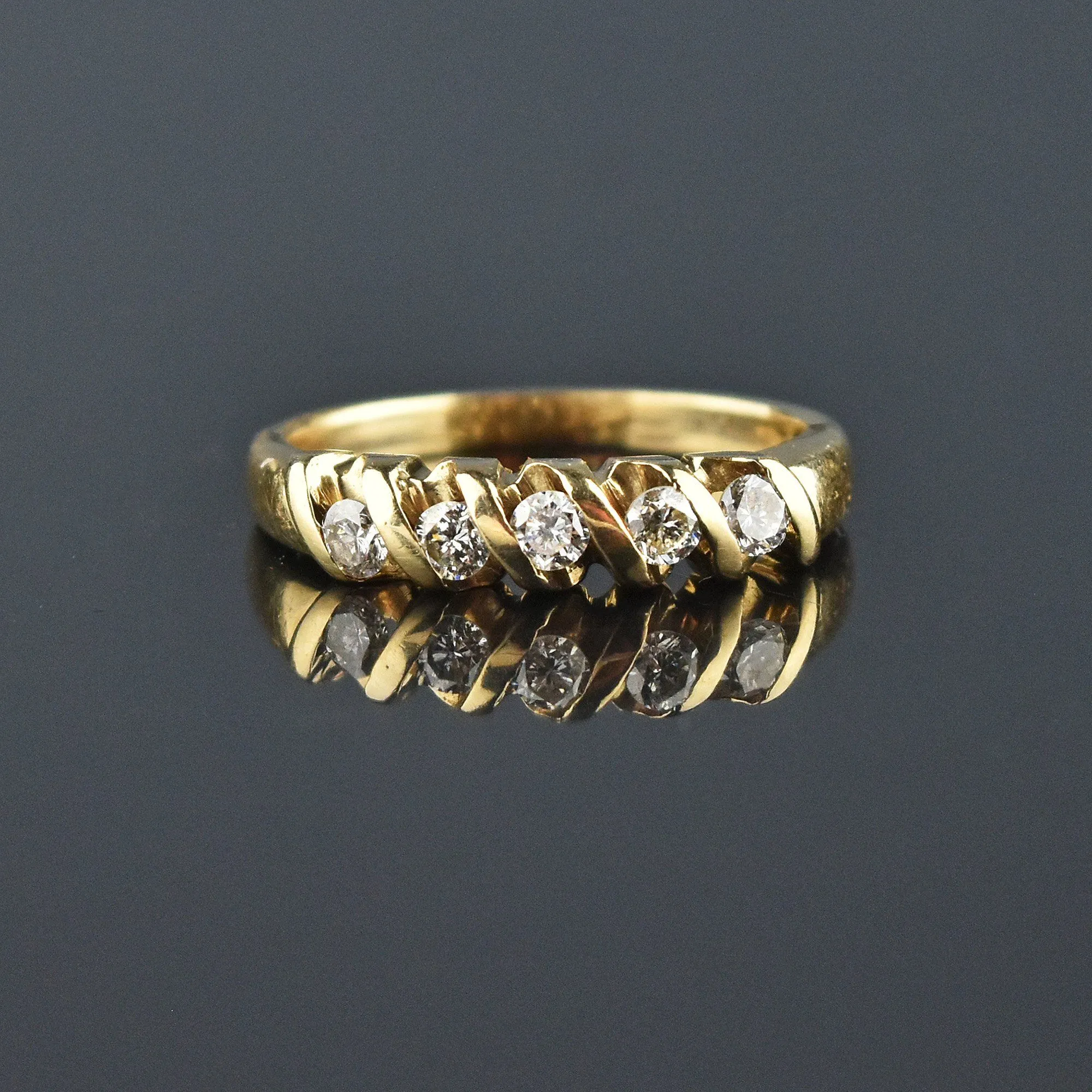 Estate Gold Five Stone Diamond Band Ring