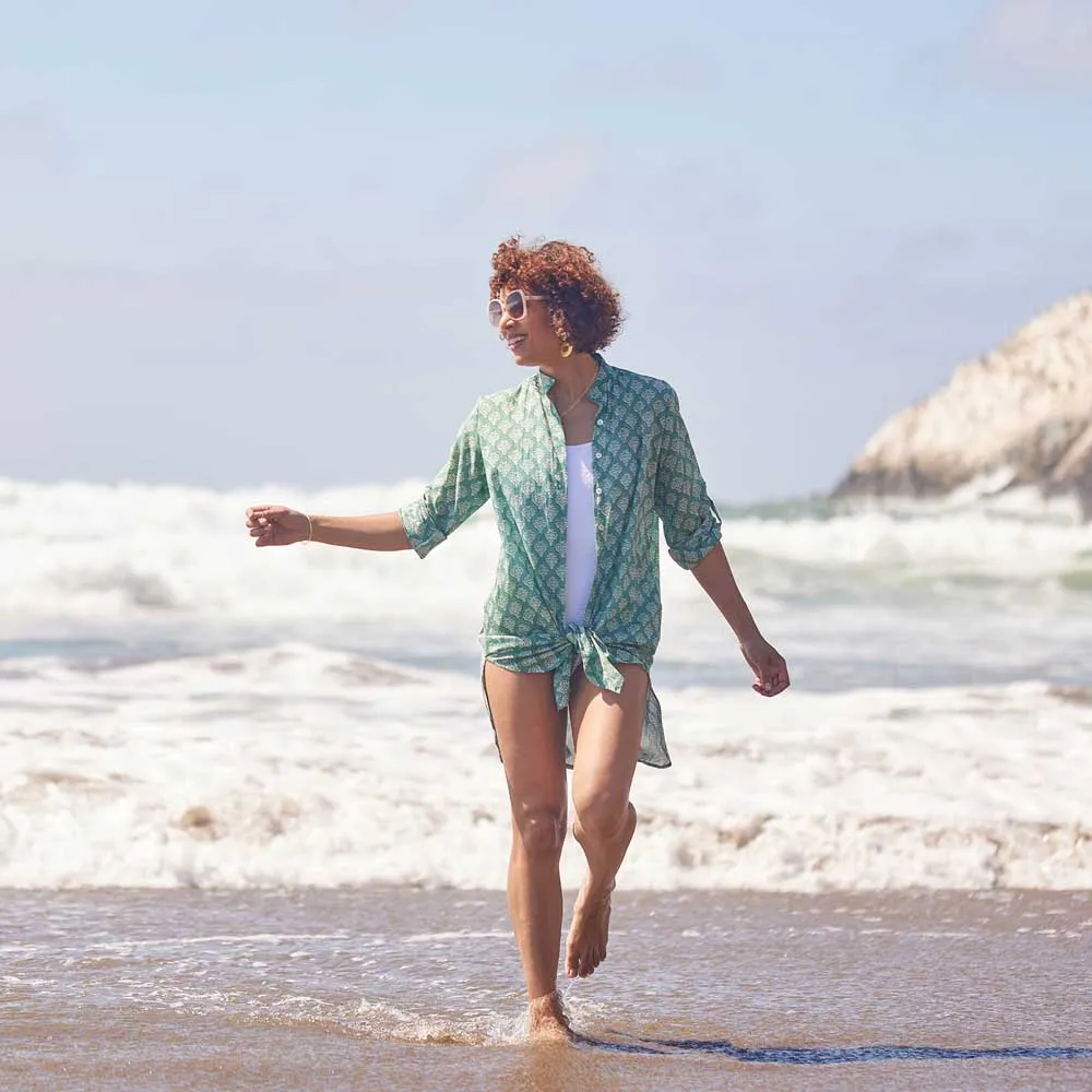 Fifer Blue Green Button Down Beach Tunic