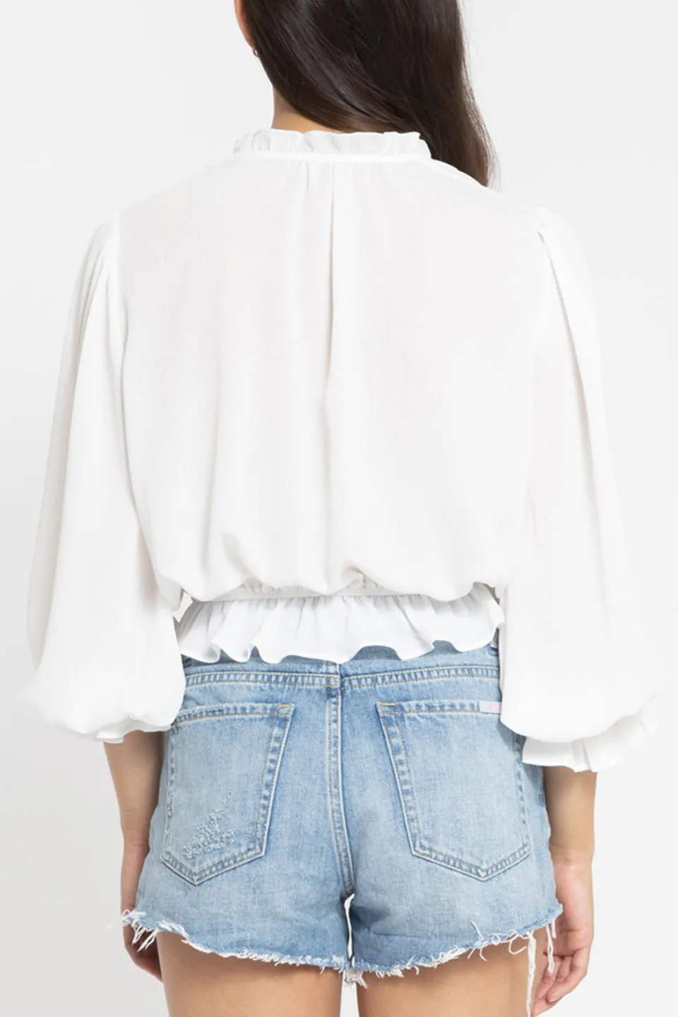 Flying High Ivory LS Frilled Hem Top