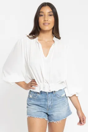 Flying High Ivory LS Frilled Hem Top