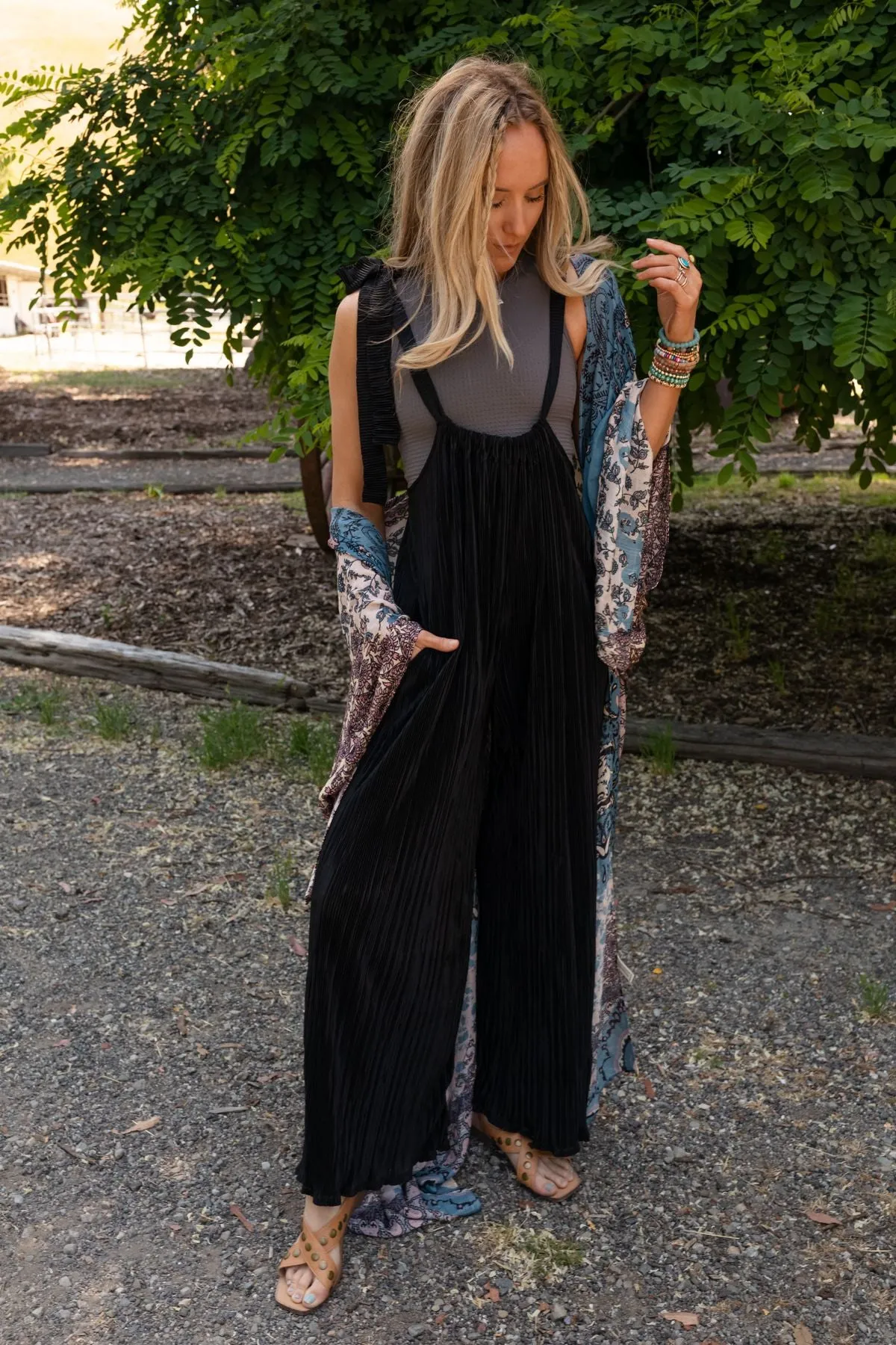 Forever Relaxed Textured Jumpsuit - Black