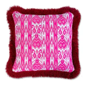 Fringe Blockprint Pillow - Poppy