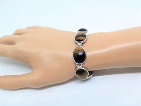 Gemstone Bracelet 7 Oval Stone Tigers Eye Link Bracelet 9 length Brass Toggle Clasp Bar