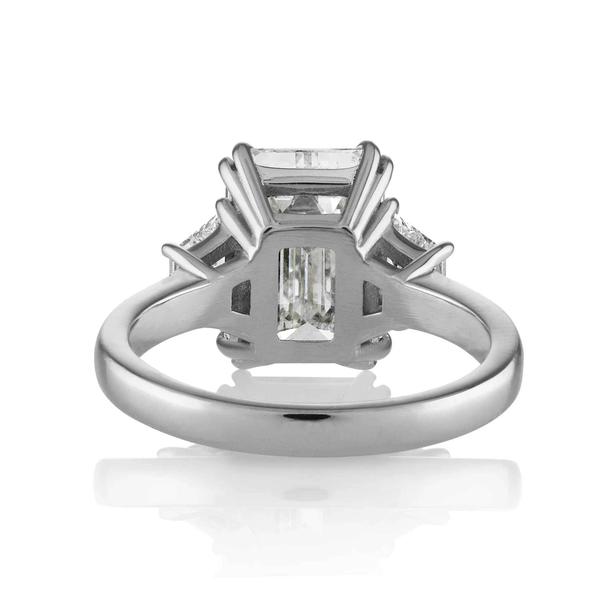 GIA 4.29ct EMERALD Cut & Trapezoids 3 Stone Diamond Engagement Platinum Ring