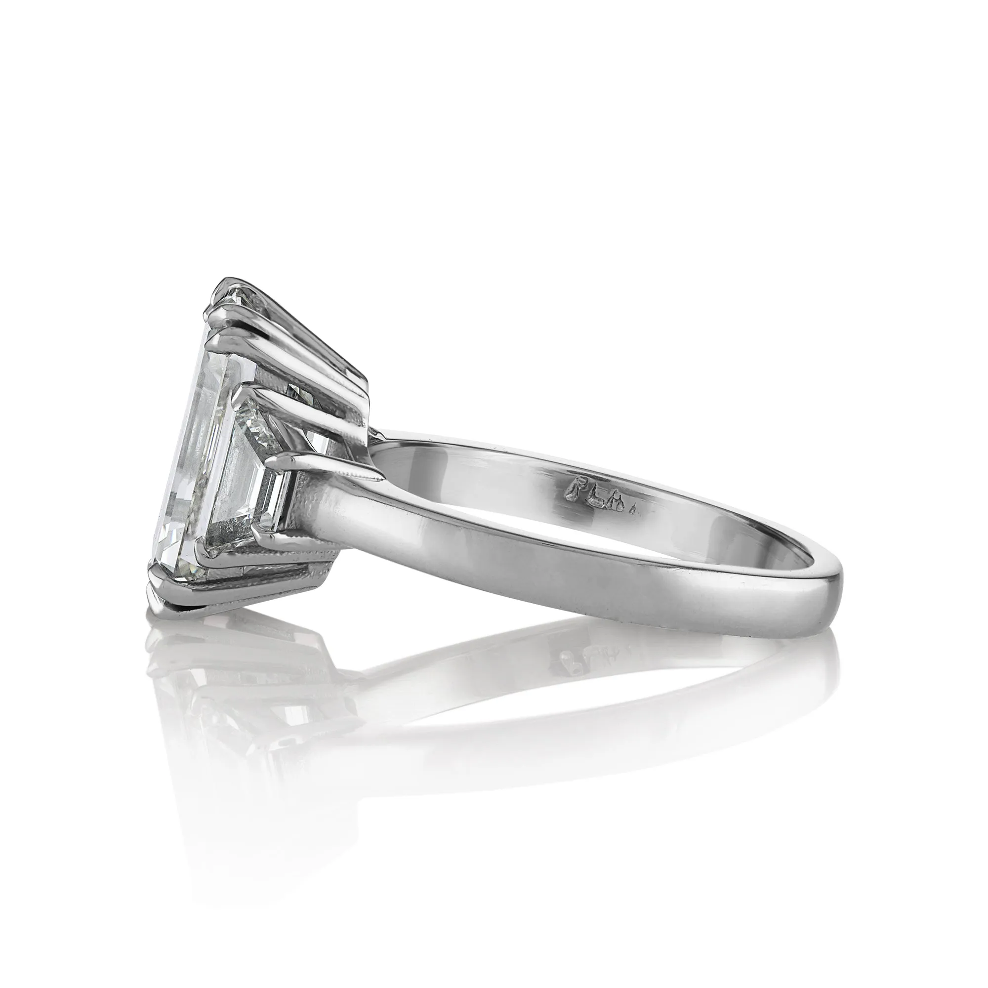 GIA 4.29ct EMERALD Cut & Trapezoids 3 Stone Diamond Engagement Platinum Ring