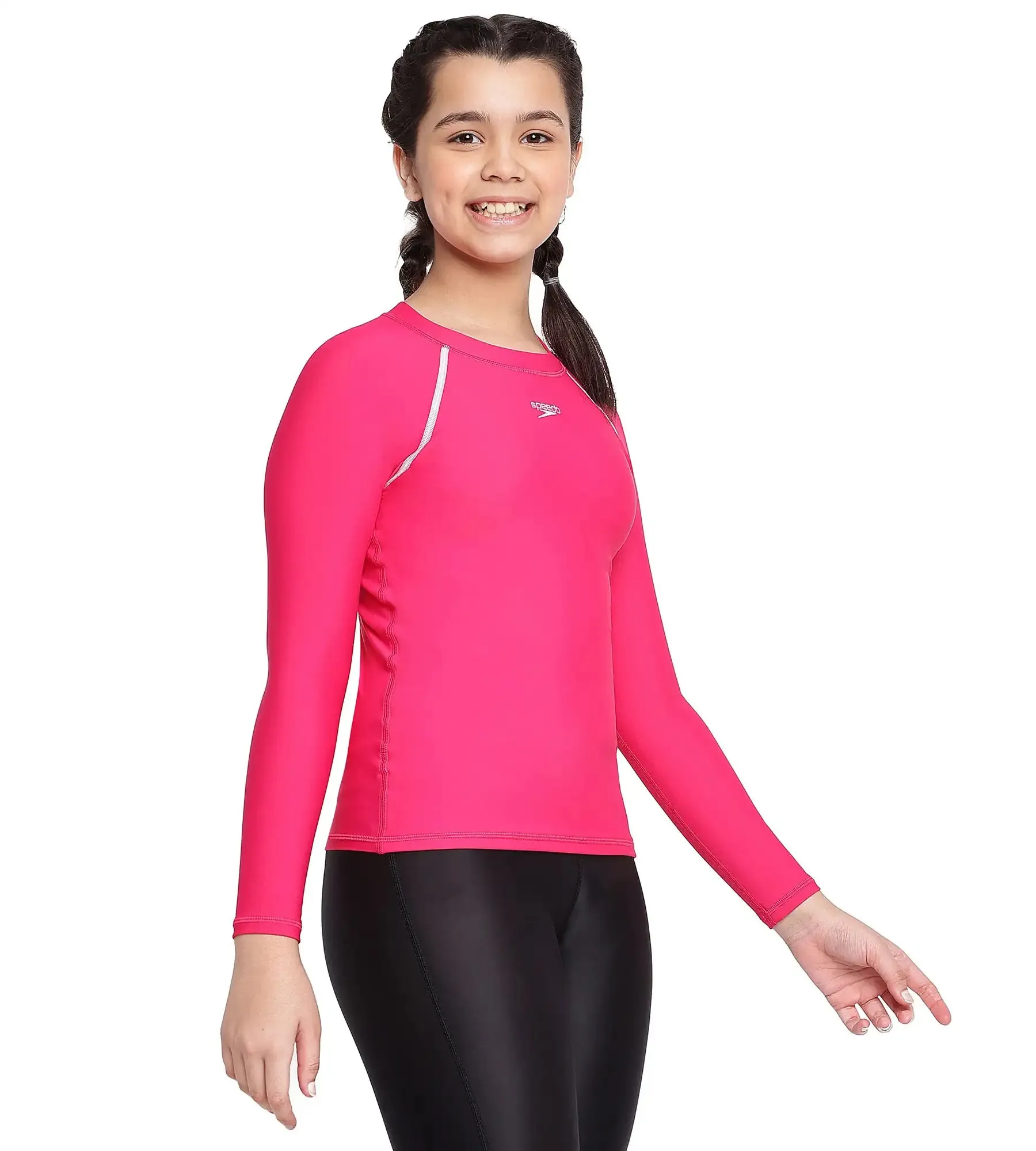 Girl's Endurance Solid Long Sleeve Suntop - Cherry & White