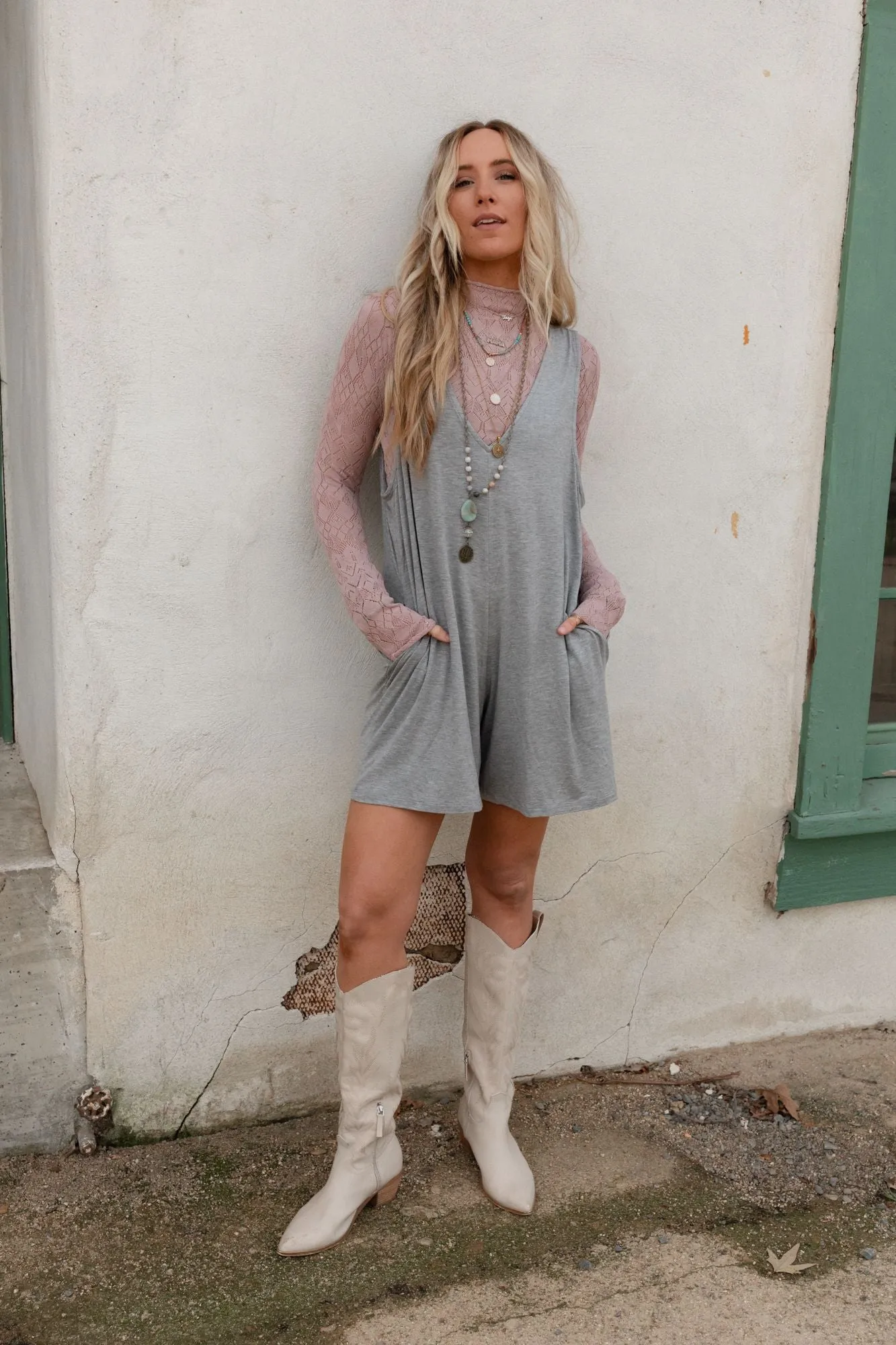 Good Things Wide Leg Romper - Gray