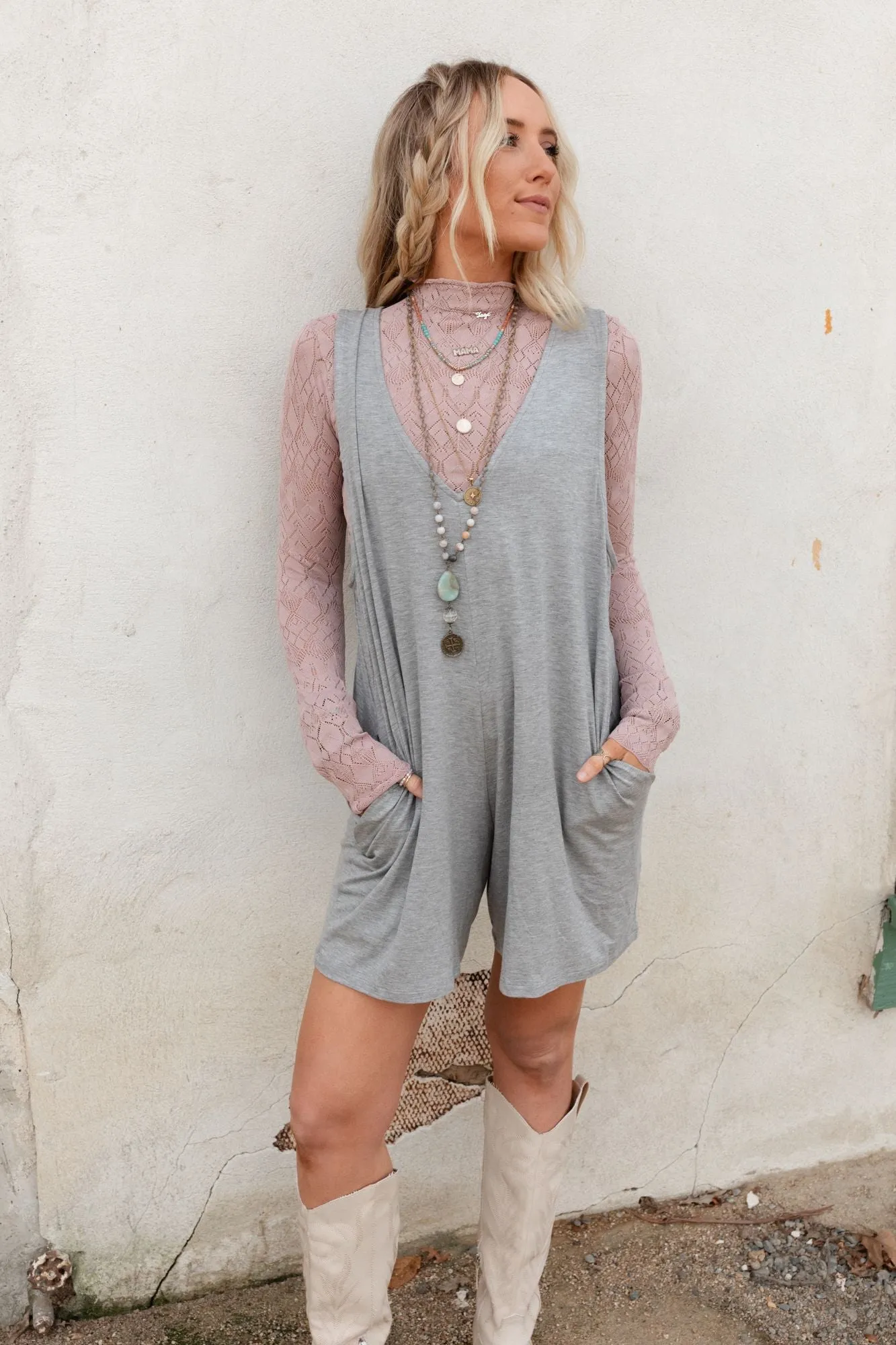 Good Things Wide Leg Romper - Gray