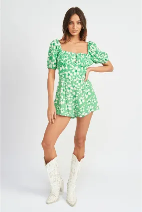 Green Floral Romper