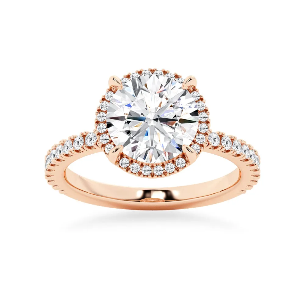 Half Eternity Round Cut Moissanite Halo Engagement Ring