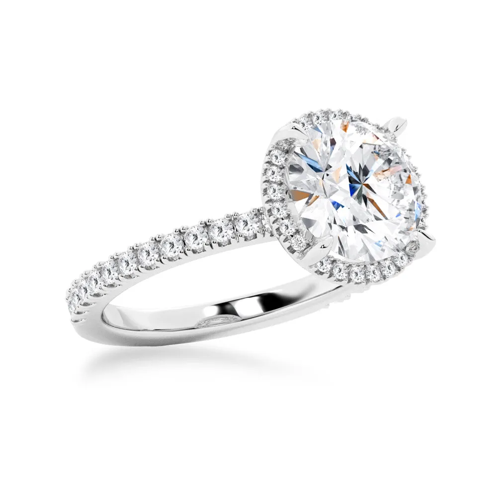 Half Eternity Round Cut Moissanite Halo Engagement Ring