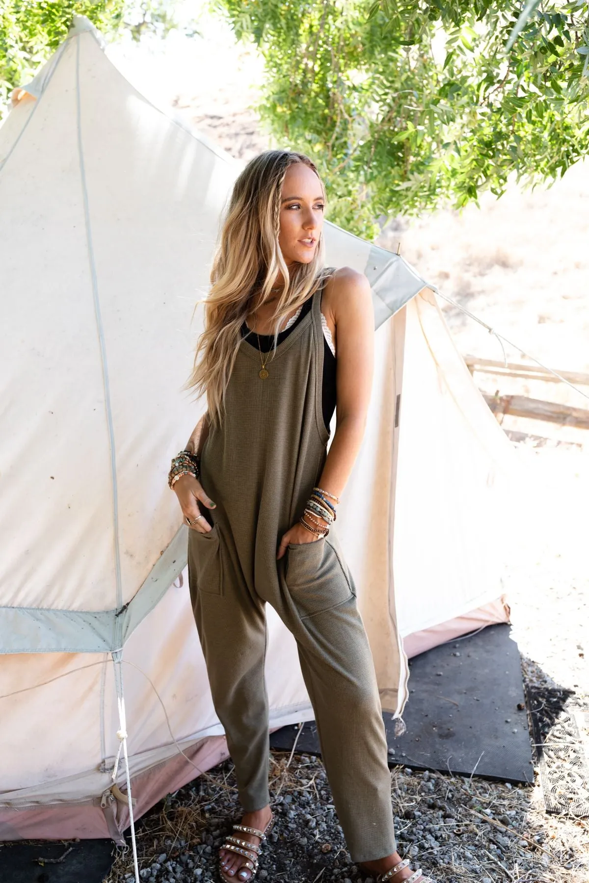 Hot Shot Harem Jumpsuit - Olive