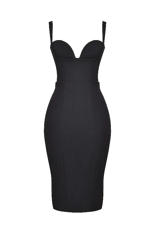 House of CB Bellissima Black Sweetheart Midi Dress UK XS