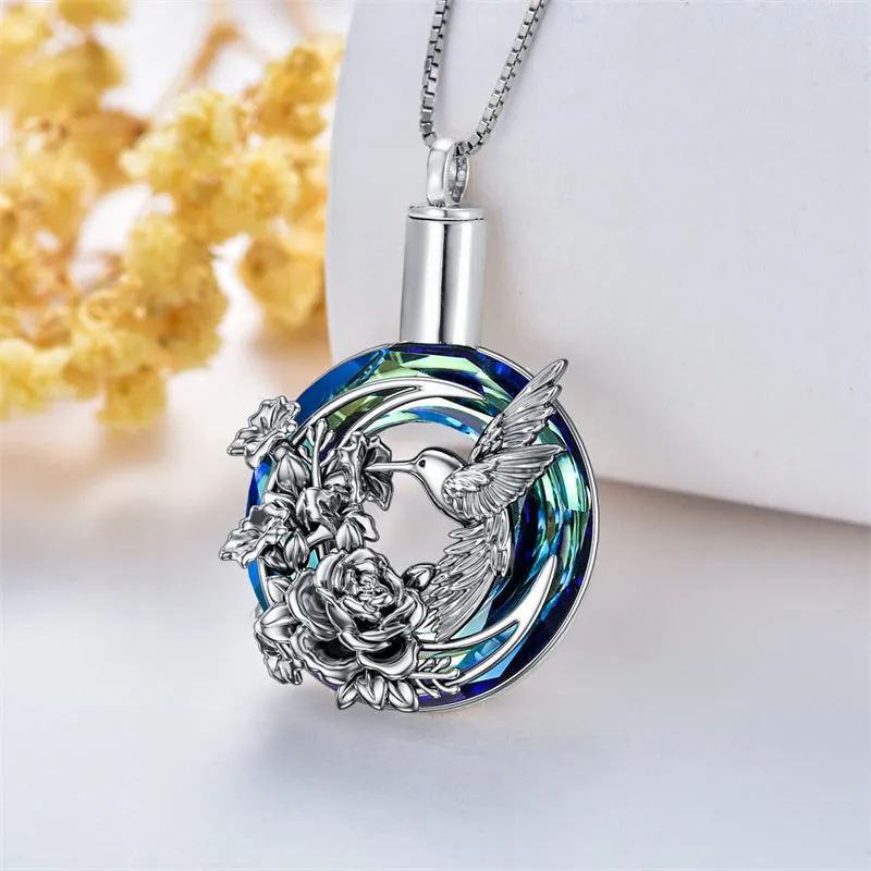 Hummingbird Urn Pendant Necklace S925 Sterling Silver Keepsake Memorial Remains Pendant for Women for Ashes