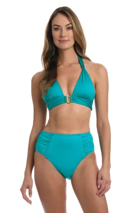 Island Goddess Shirred Strap Halter Bra Top - Turquoise - FINAL SALE