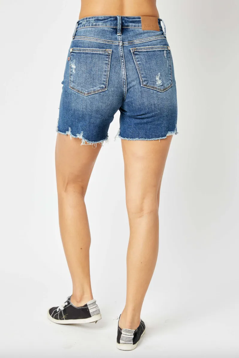 Judy Blue Hi-Lo Hem Destroyed Shorts