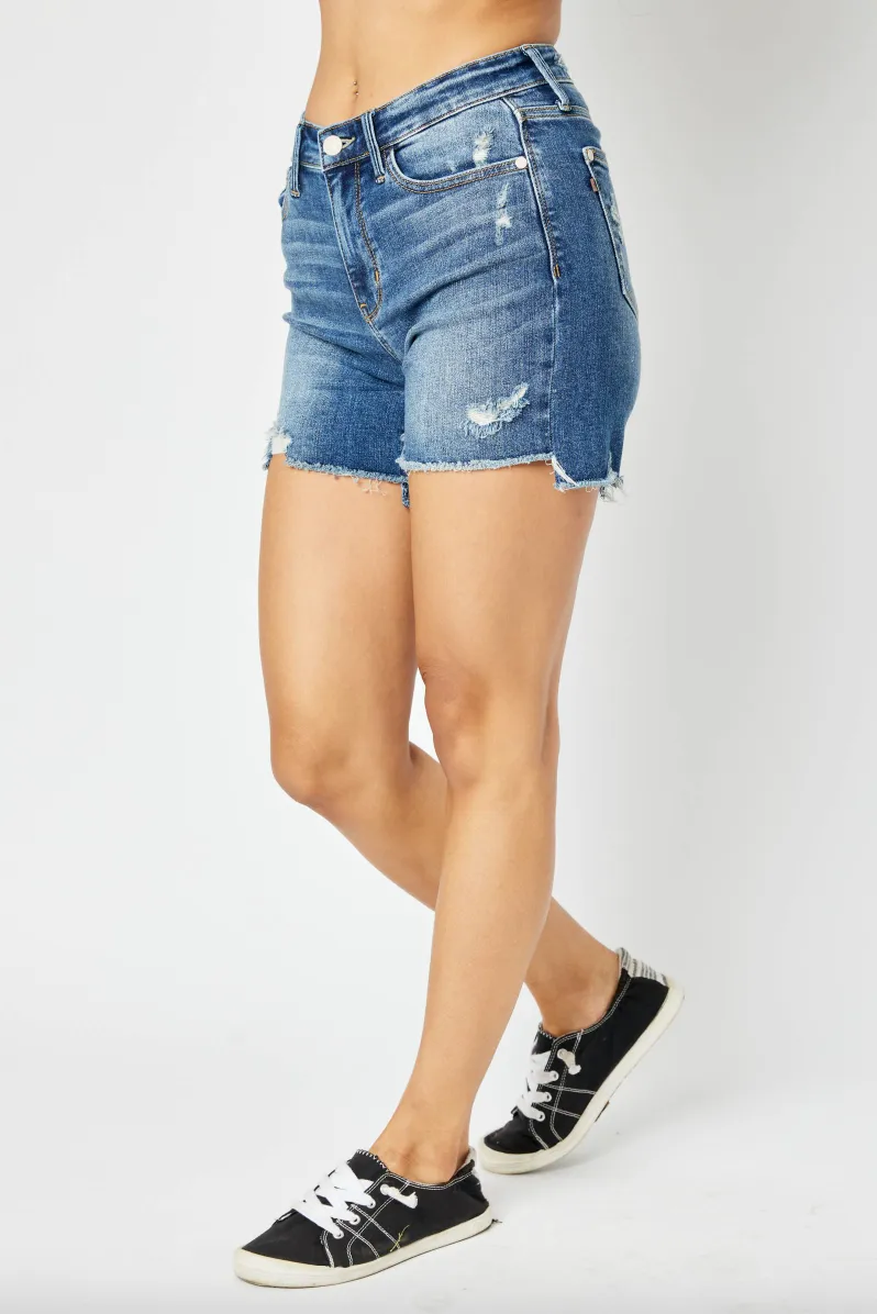 Judy Blue Hi-Lo Hem Destroyed Shorts