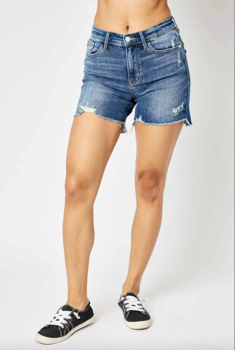 Judy Blue Hi-Lo Hem Destroyed Shorts