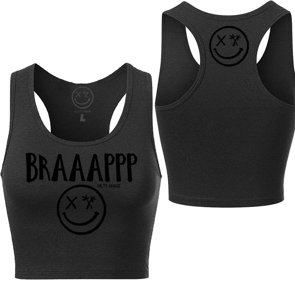 Ladies "BRAAAPPP" Racerback Crop Tank