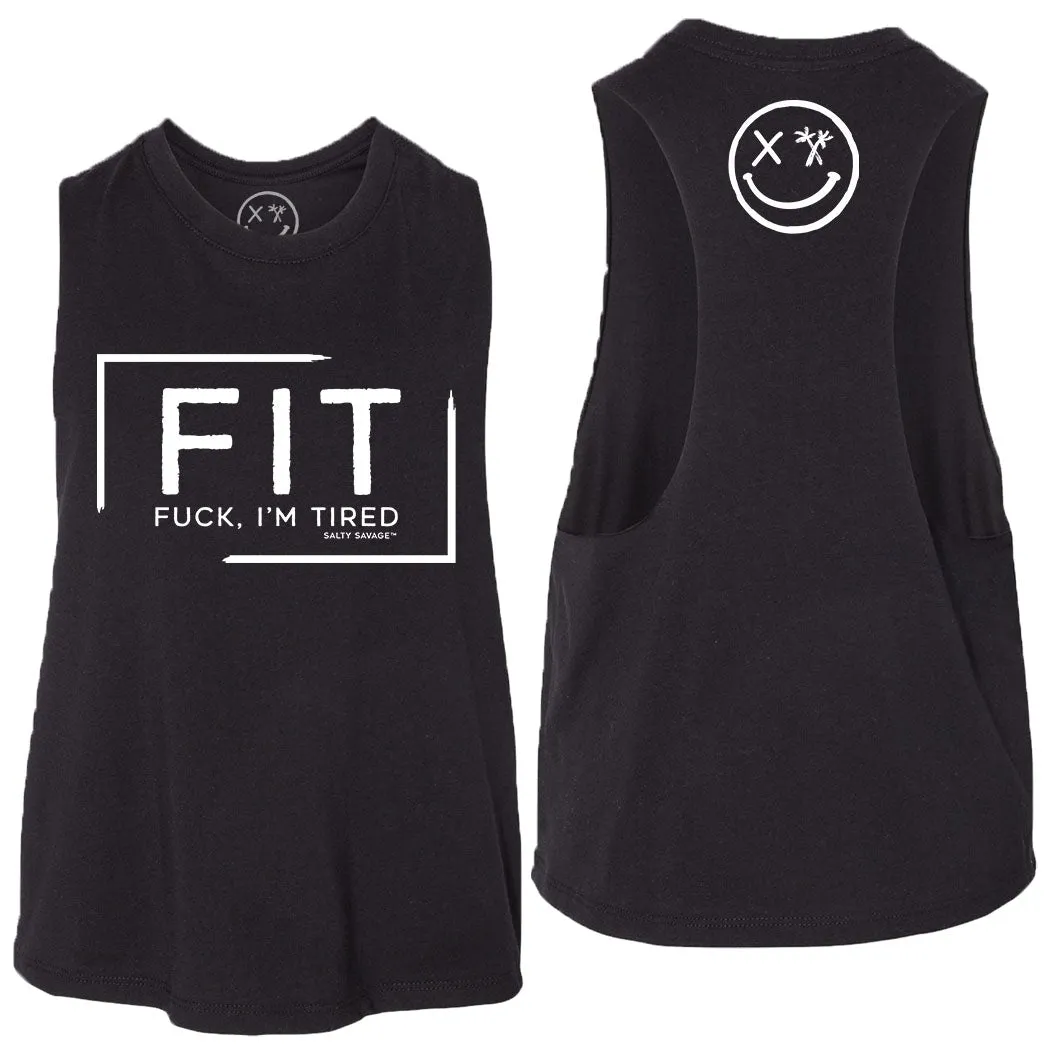 Ladies "FIT Fuck I'm Tired" Flowy Racerback Crop Tank