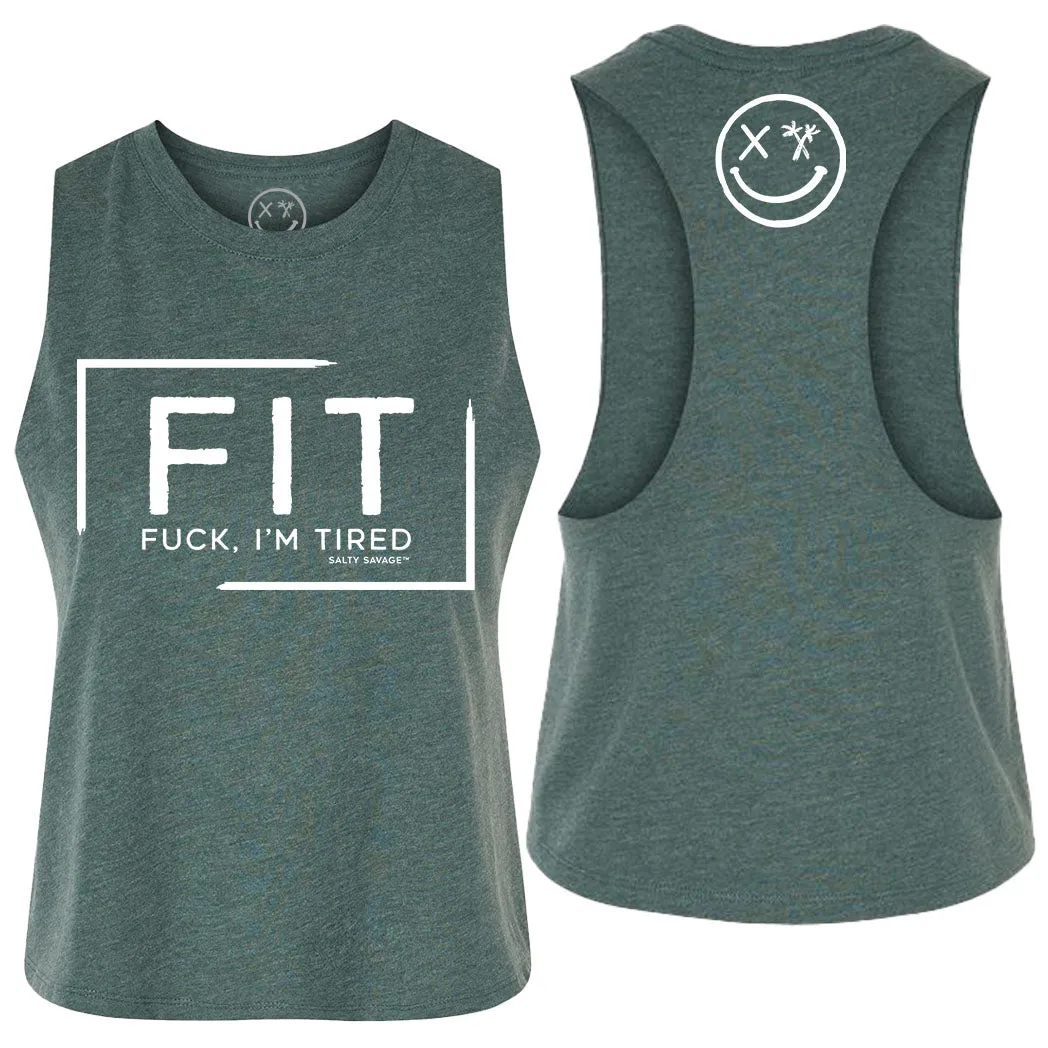 Ladies "FIT Fuck I'm Tired" Flowy Racerback Crop Tank