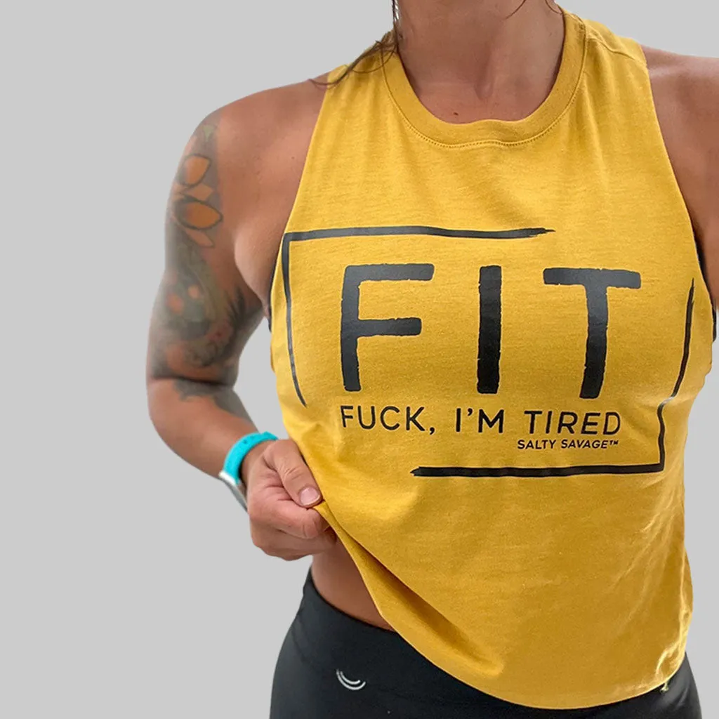 Ladies "FIT Fuck I'm Tired" Flowy Racerback Crop Tank