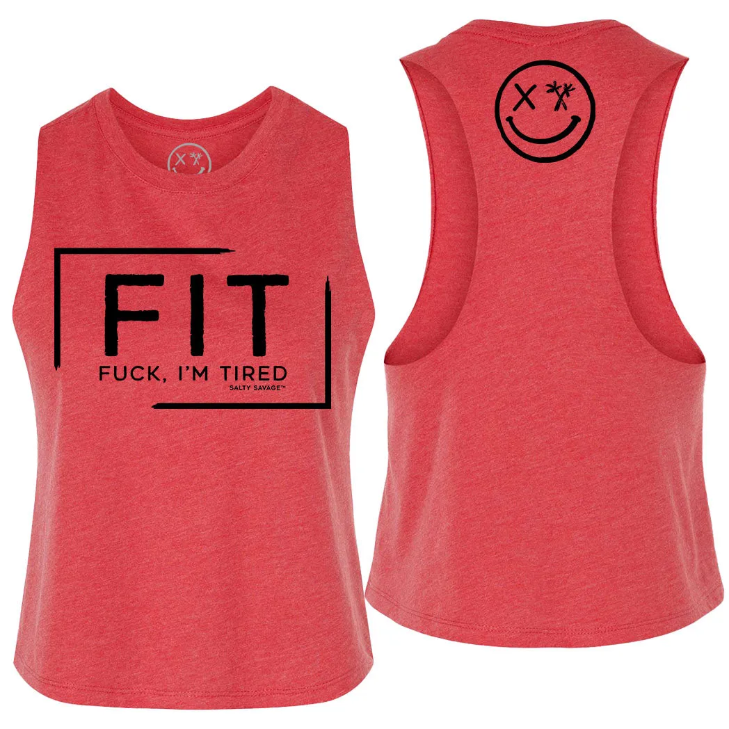 Ladies "FIT Fuck I'm Tired" Flowy Racerback Crop Tank