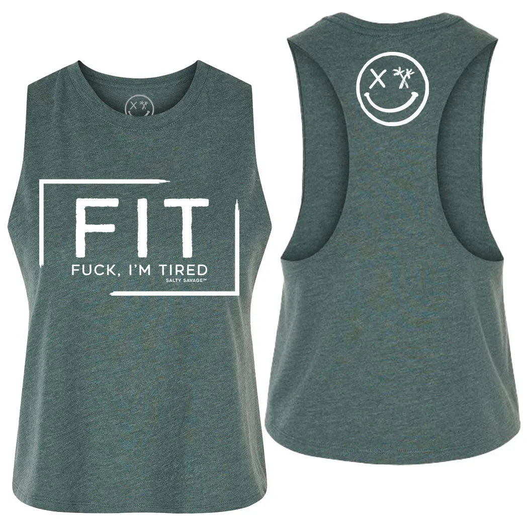 Ladies "FIT Fuck I'm Tired" Flowy Racerback Crop Tank