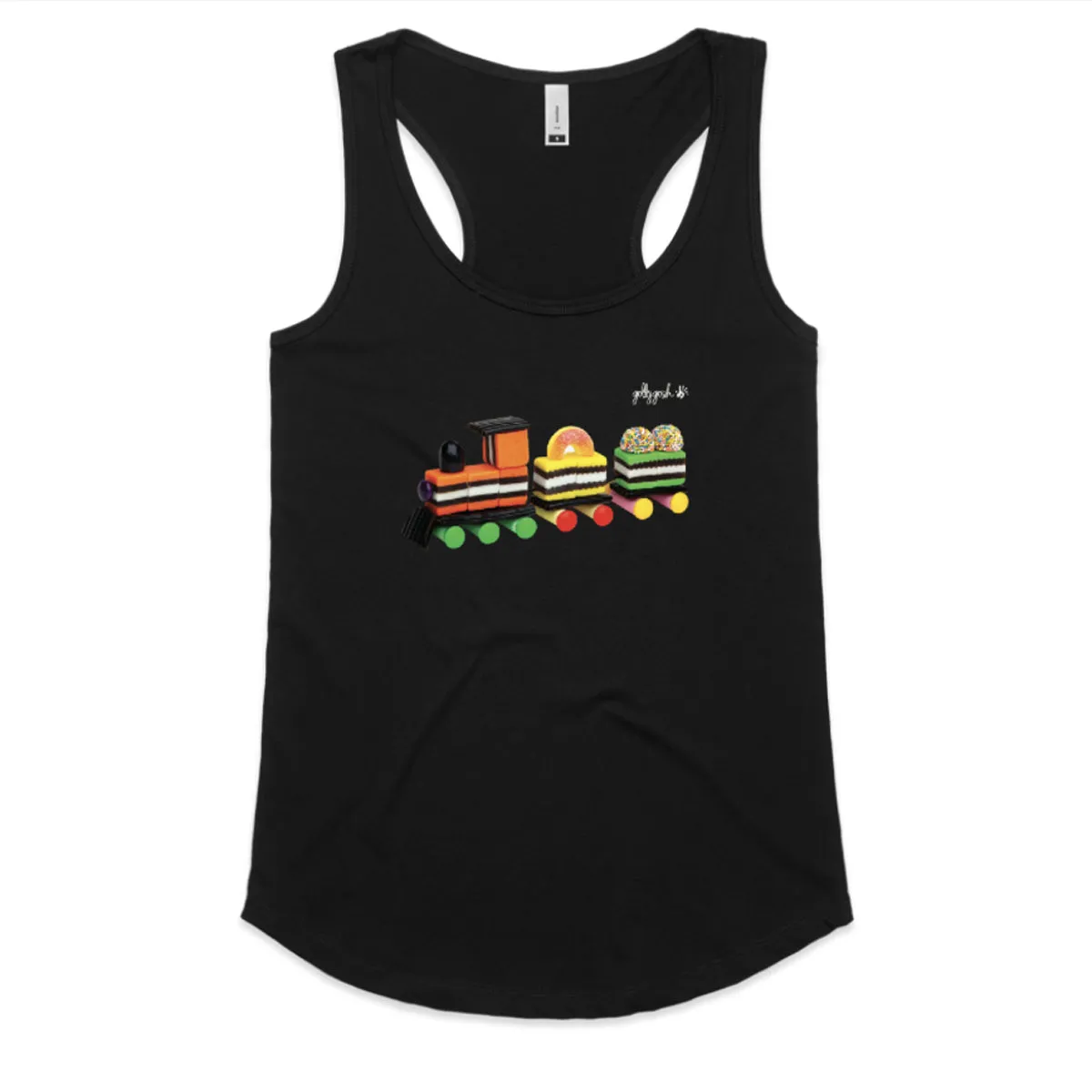 Liquorice Allsorts Train Racerback Singlet