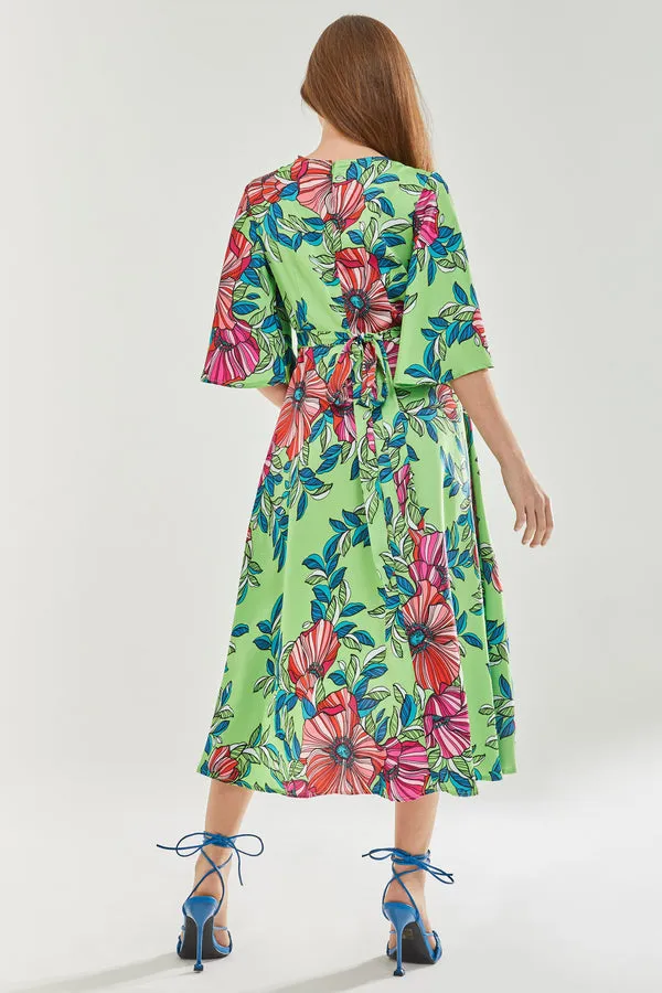 Liquorish Green Floral Midi Wrap Dress