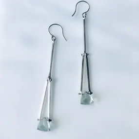 Long twist stick earrings in green amethysts