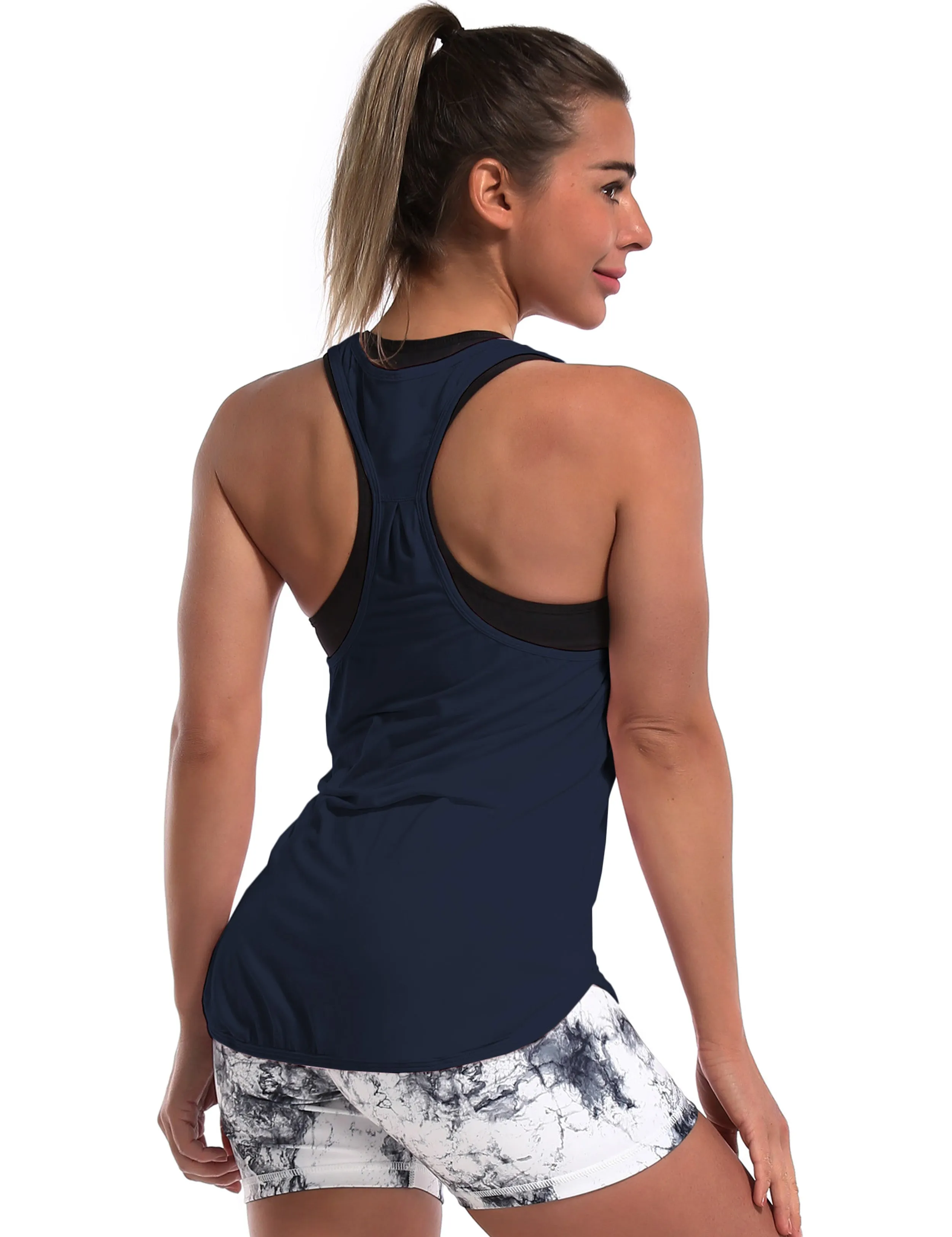 Loose Fit Racerback Tank Top darknavy