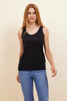 Majestic Stretch Linen Tank in Noir