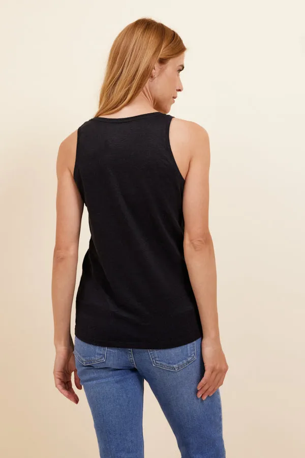 Majestic Stretch Linen Tank in Noir