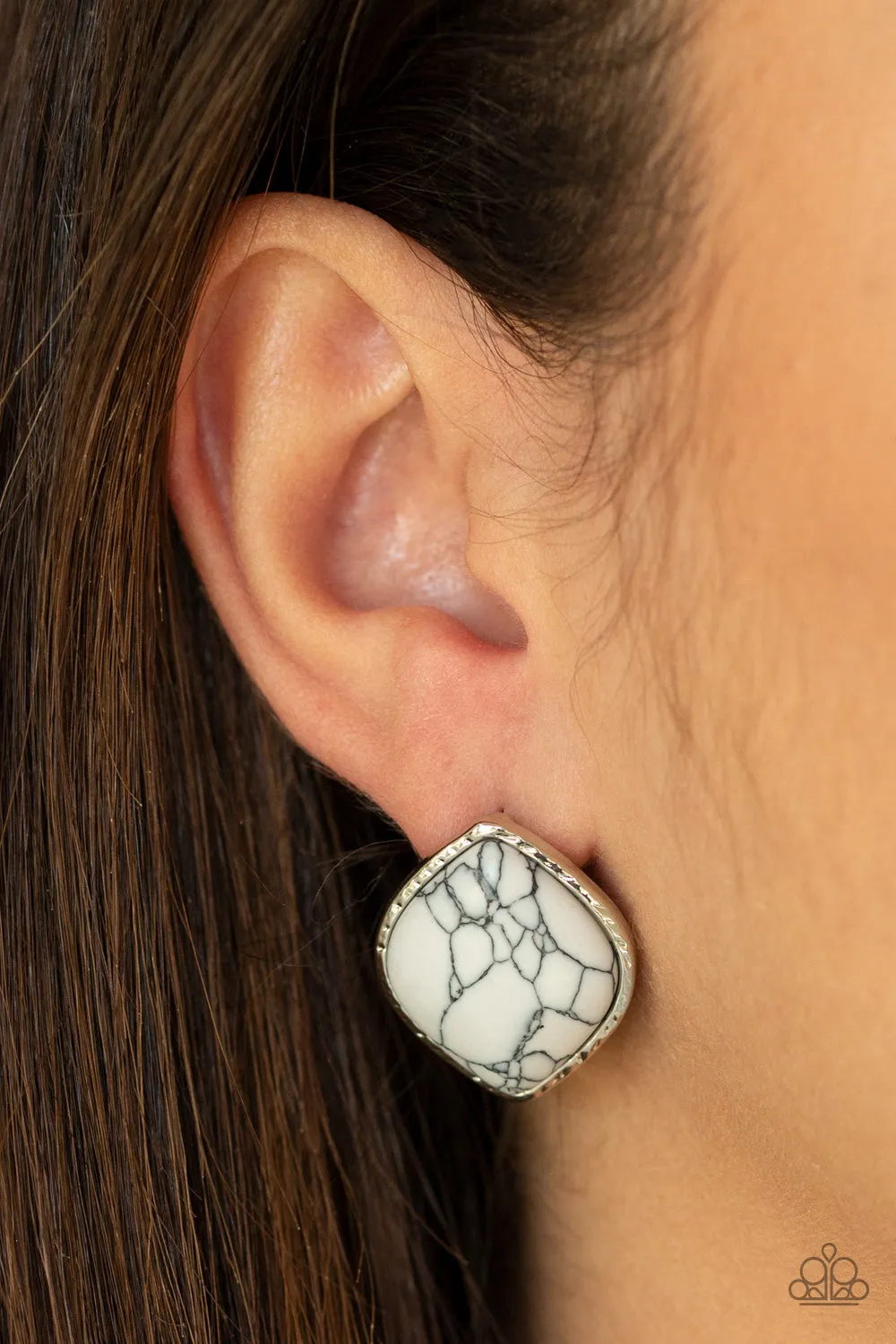 Marble Marvel - White Earrings