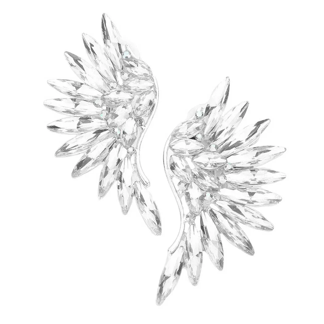 Marquise Stone Cluster Wing Clip on Earrings