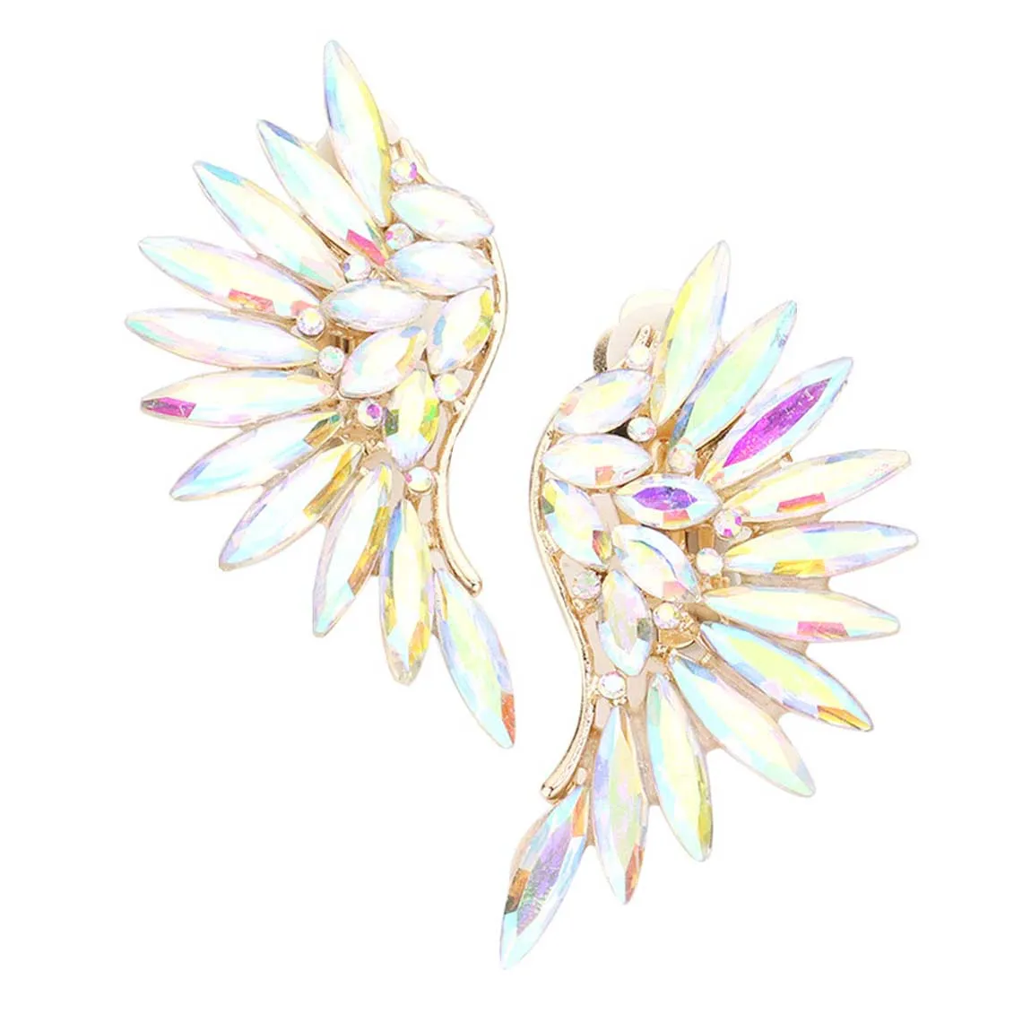 Marquise Stone Cluster Wing Clip on Earrings