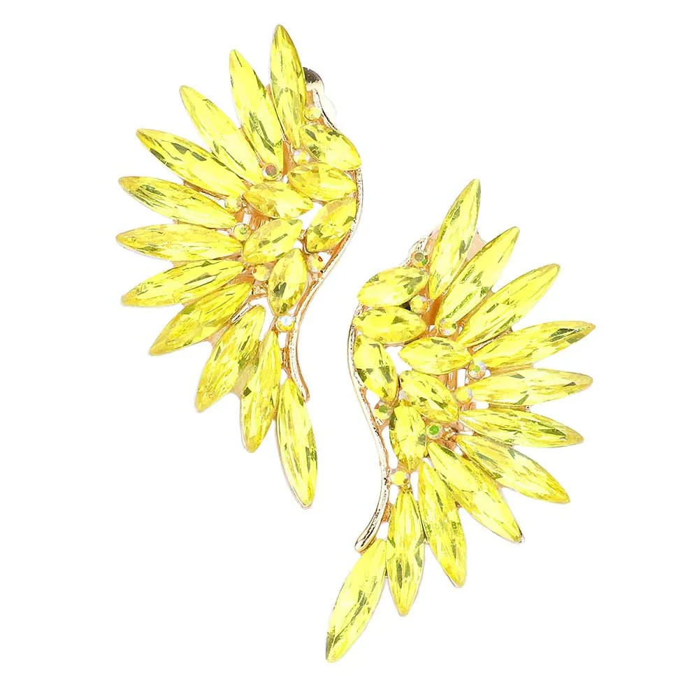 Marquise Stone Cluster Wing Clip on Earrings