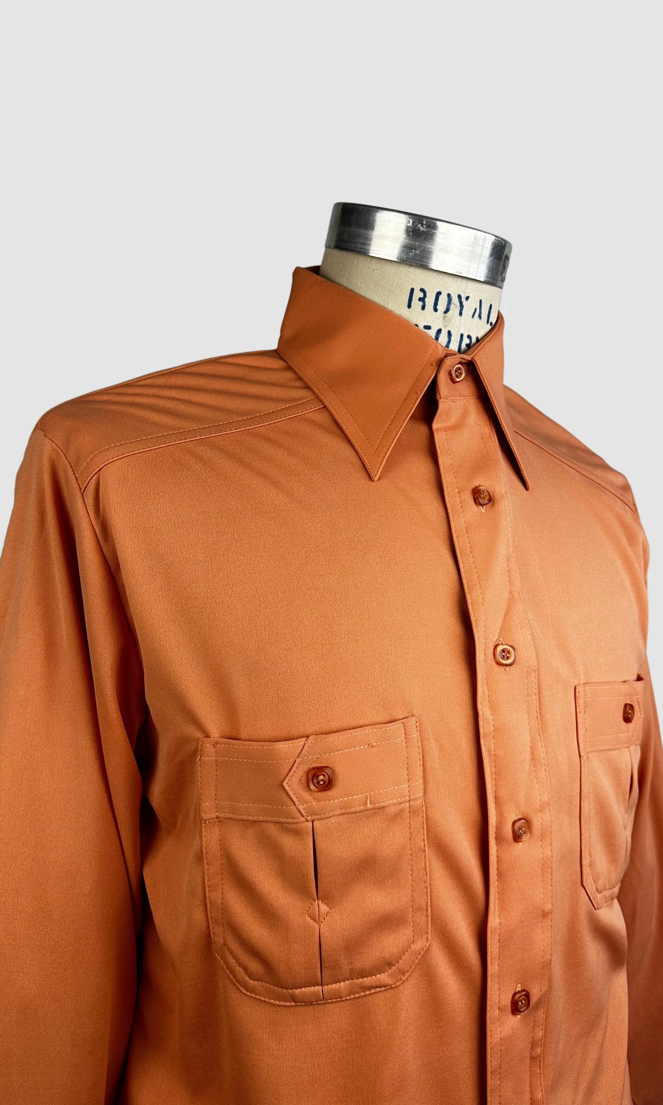 MARTINI 70s Deadstock Orange Polyester Disco Shirt  Medium