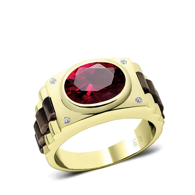 Men's Ring with Gemstone 4.50ct Oval Ruby in 14k SOLID Gold Natural Diamond Anniversary Band