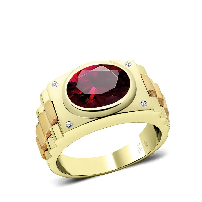 Men's Ring with Gemstone 4.50ct Oval Ruby in 14k SOLID Gold Natural Diamond Anniversary Band