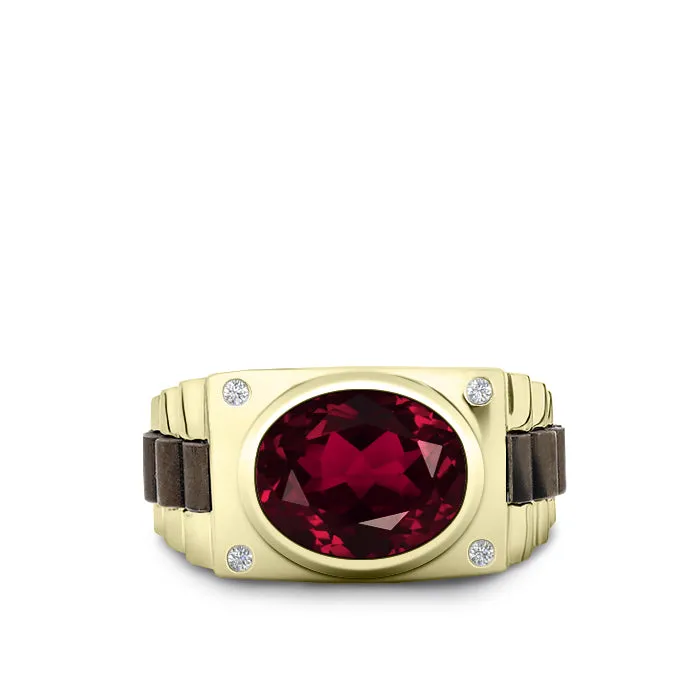 Men's Ring with Gemstone 4.50ct Oval Ruby in 14k SOLID Gold Natural Diamond Anniversary Band