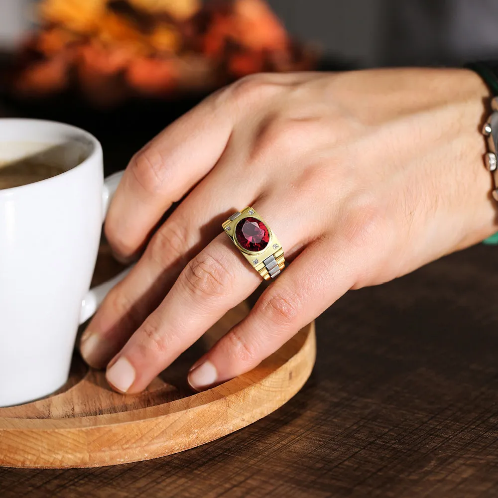 Men's Ring with Gemstone 4.50ct Oval Ruby in 14k SOLID Gold Natural Diamond Anniversary Band