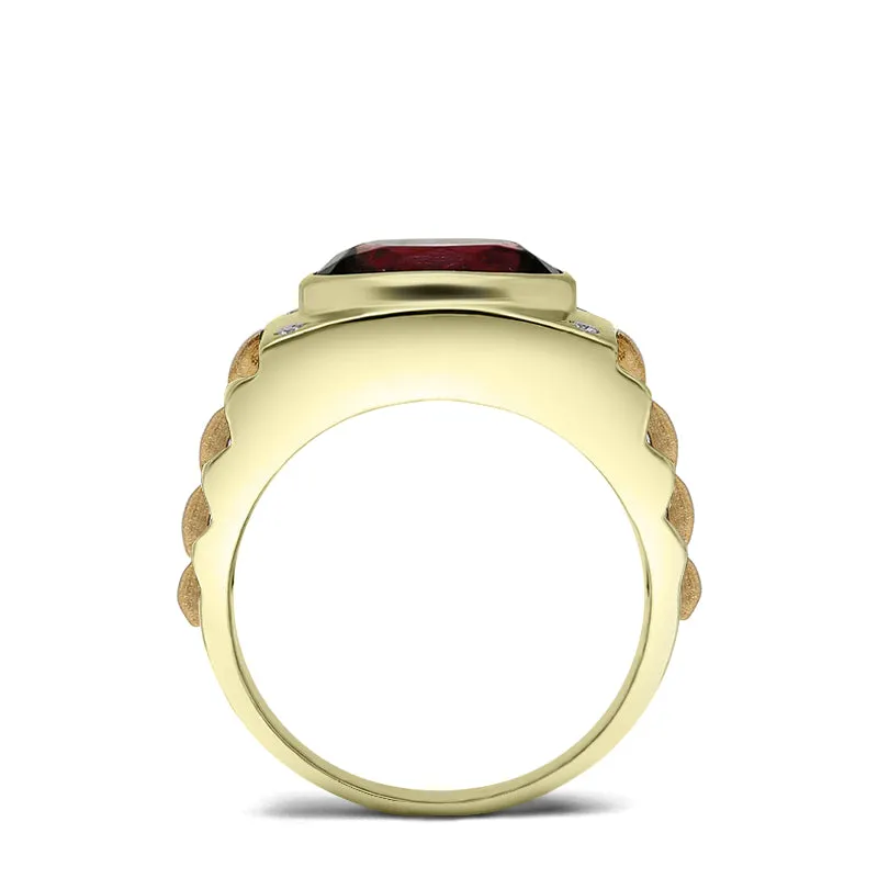 Men's Ring with Gemstone 4.50ct Oval Ruby in 14k SOLID Gold Natural Diamond Anniversary Band