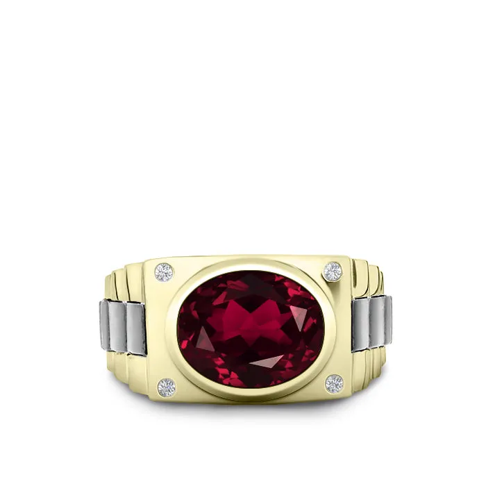 Men's Ring with Gemstone 4.50ct Oval Ruby in 14k SOLID Gold Natural Diamond Anniversary Band