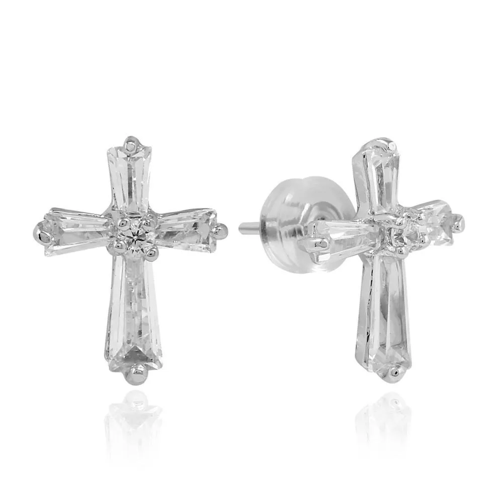 Men's Stainless Steel Stud Earrings Gold Silver Tone Cross