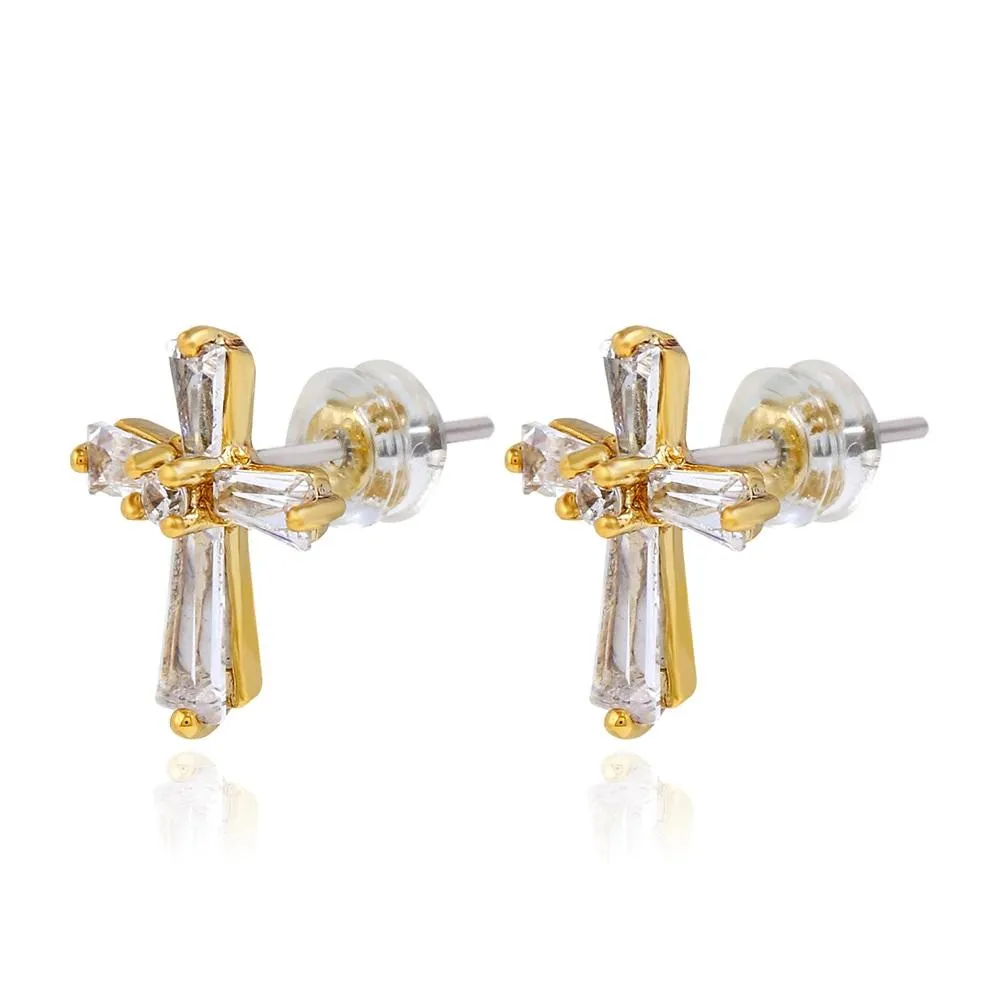 Men's Stainless Steel Stud Earrings Gold Silver Tone Cross