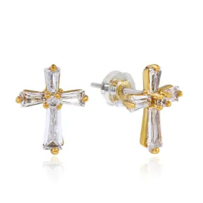 Men's Stainless Steel Stud Earrings Gold Silver Tone Cross