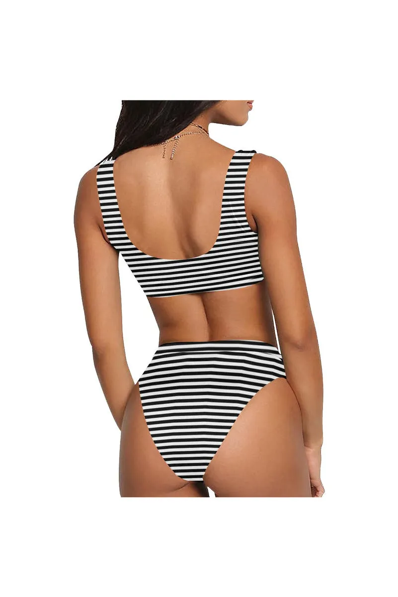 Micro Striped Sport Top & High-Waist Bikini Swimsuit