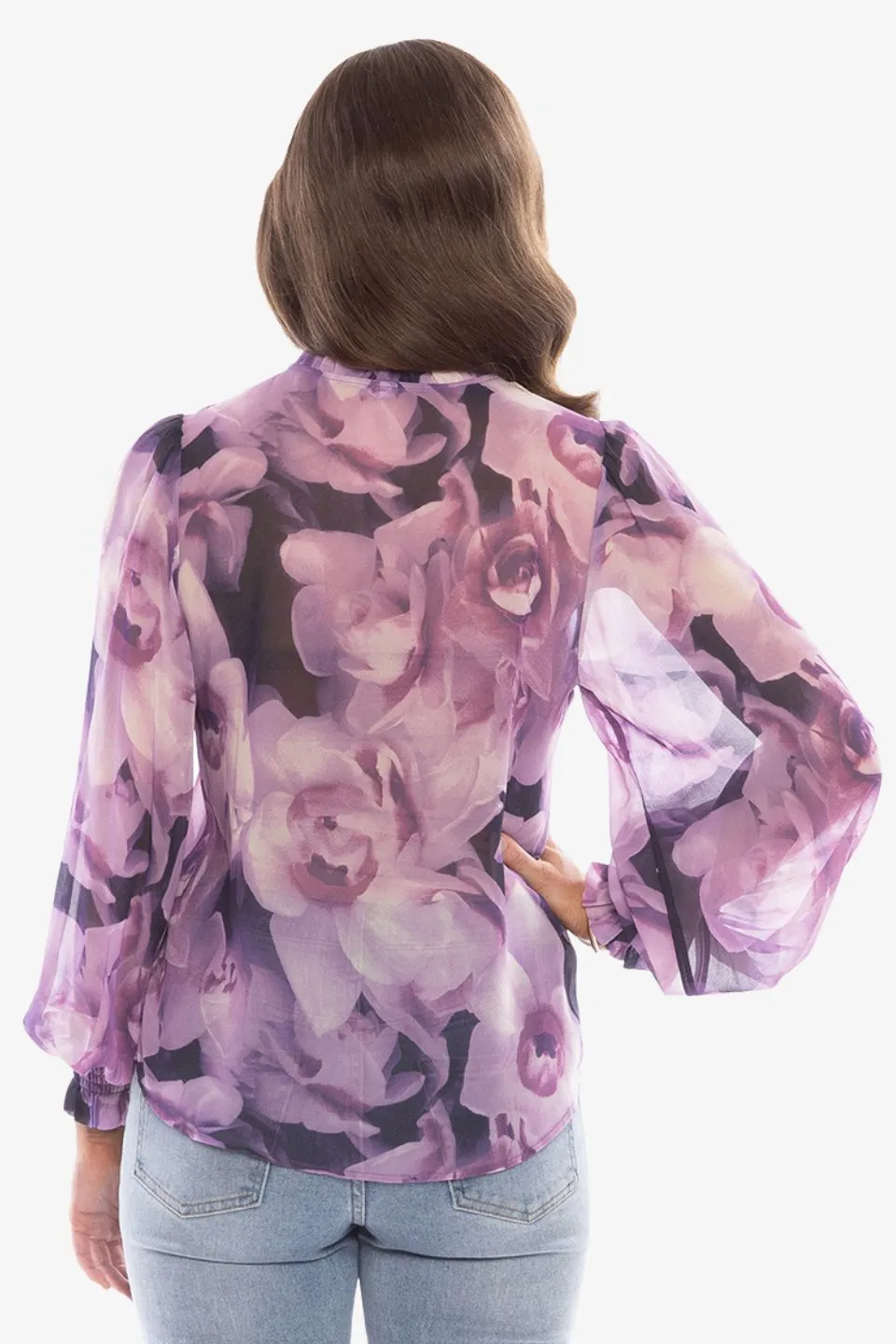 Movement Purple Poppies V Opening LS Blouse